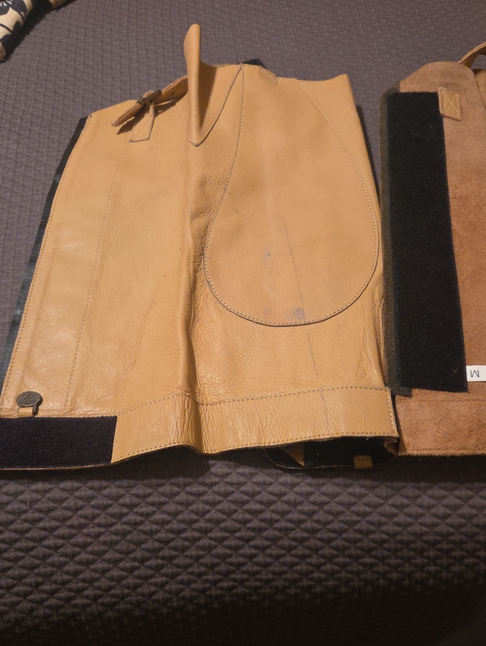 Tan Leather Half Riding Chaps W/Black Elastic